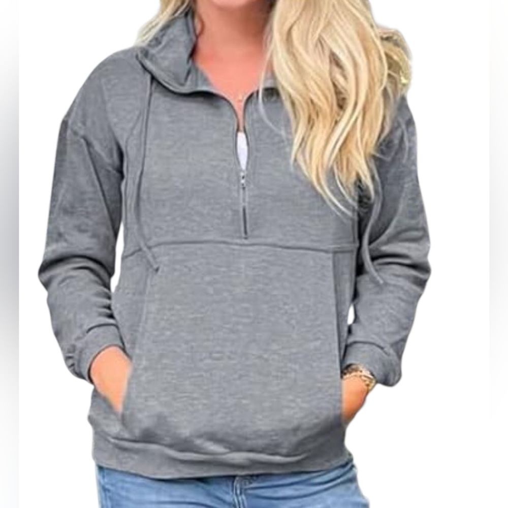 Locryz Womens Casual Long Sleeve Half Zip Kangaroo Pocket Pullover Sweatshirt XL